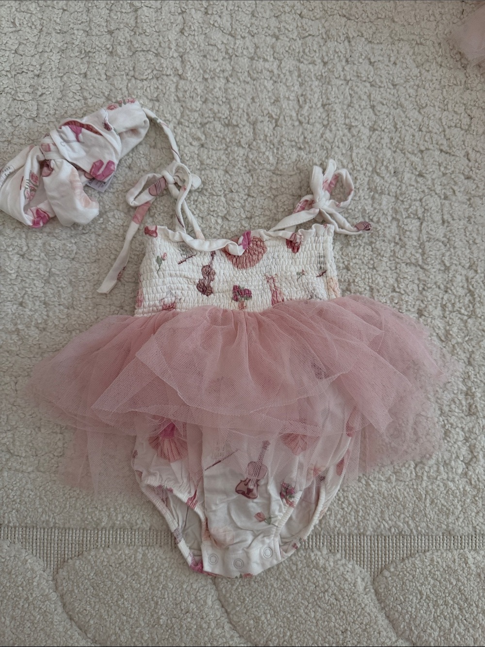 Angel Dear Pink Ballet Tulle One-Piece Romper with Headband